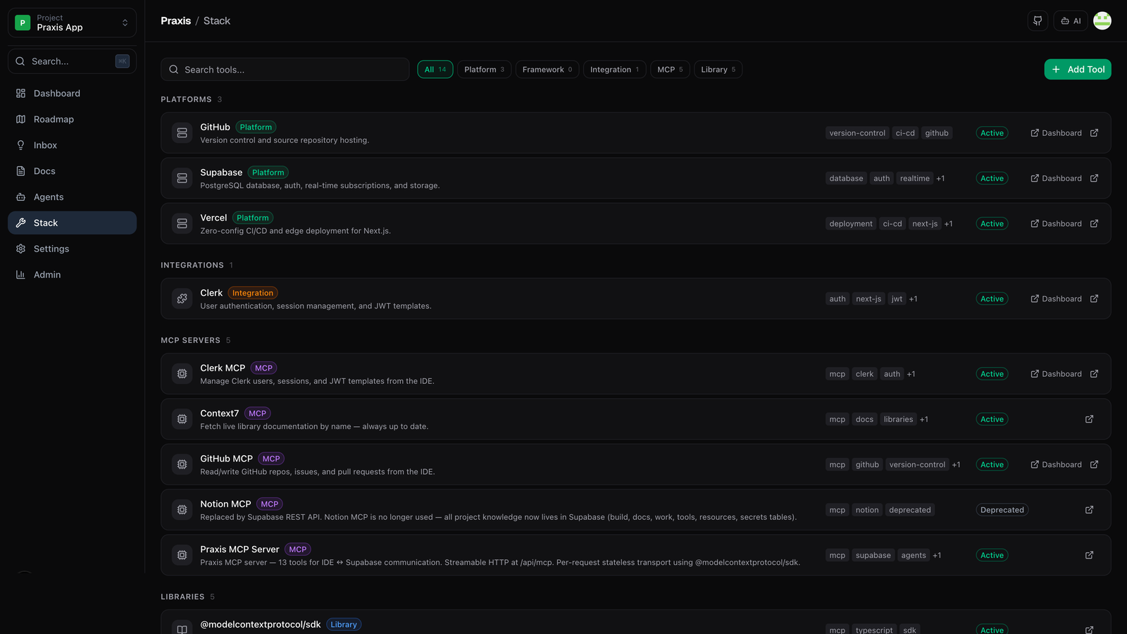 Praxis Tools — agent tooling panel